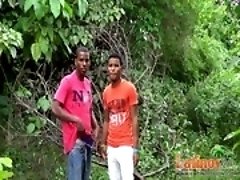 Cock-hungry Latin twinks blowing meat in the woods