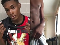 black twink shows off his long cut dick for web (52'')