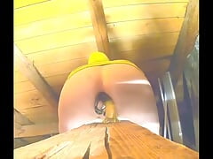 Riding on Wooden Beam and Showing Prolapse of Fun