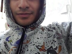 otaku twink masturbates with his cartoon hoodie
