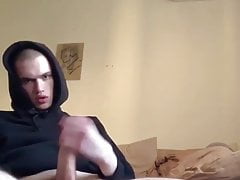 skinhead hoodie twink has perfect balls and shoots his load