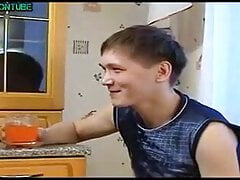 Russian twinks fuck blowjob cum in kitchen