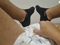 ABDL Diaper Boy In Black Socks Jerking And Cumming