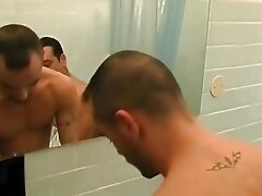 Stud jerks off while getting drilled in the asshole from behind