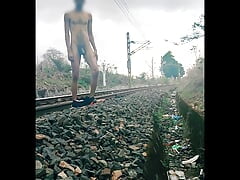 Cumshot big dick on railway track sexy men